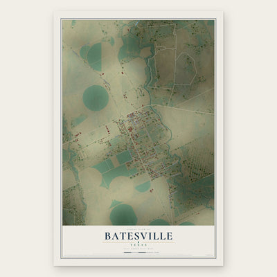 Batesville, Texas map print, the full design
