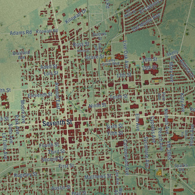 Close-up of the map of Bay City, Texas print showing street and building detail