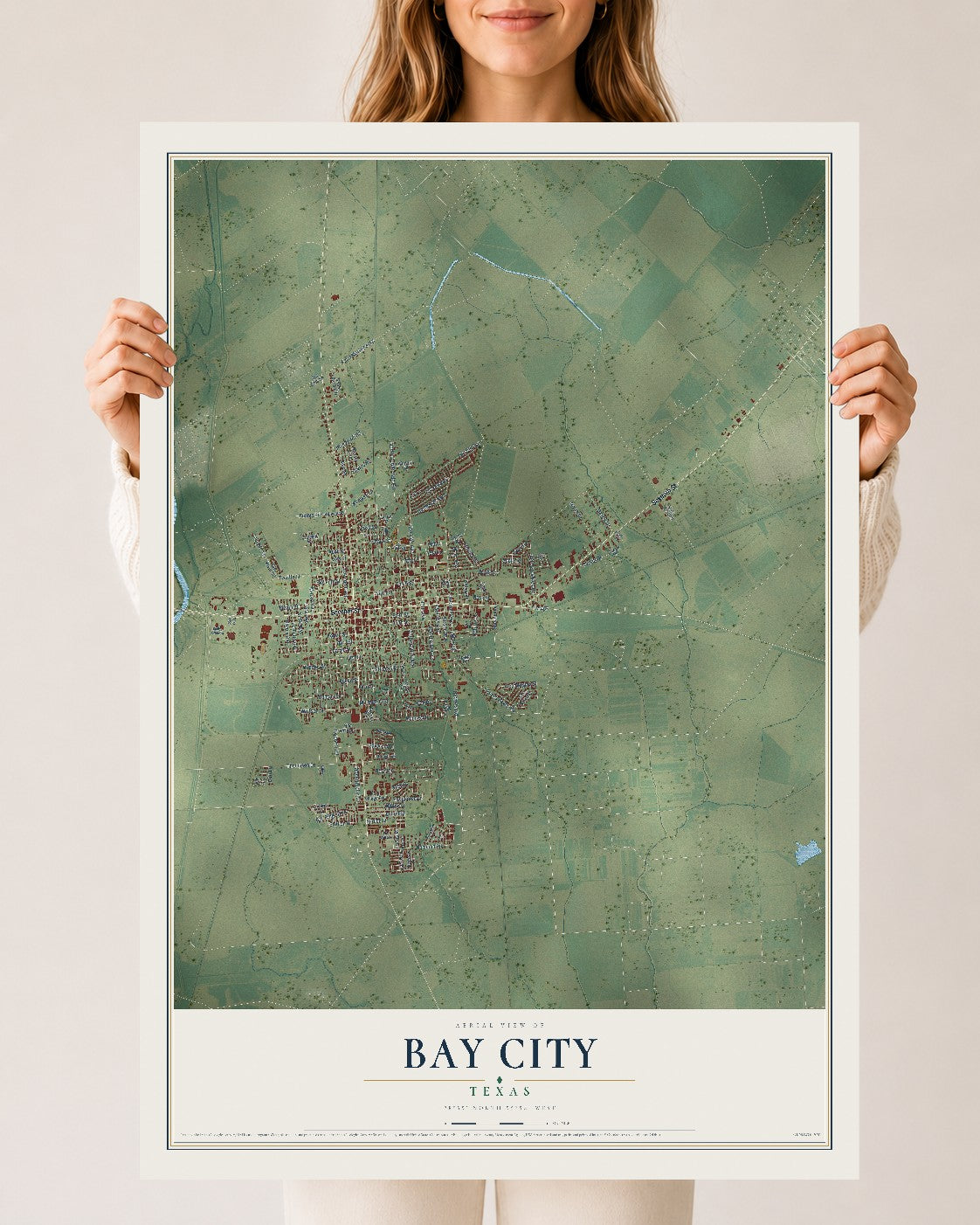 Map of Bay City, Texas, 24 x 36 inch unframed archival matte print