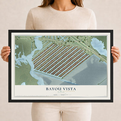 Map of Bayou Vista, Texas, 12 x 18 inch print in a black wood frame