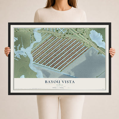 Map of Bayou Vista, Texas, 24 x 36 inch print in a black wood frame
