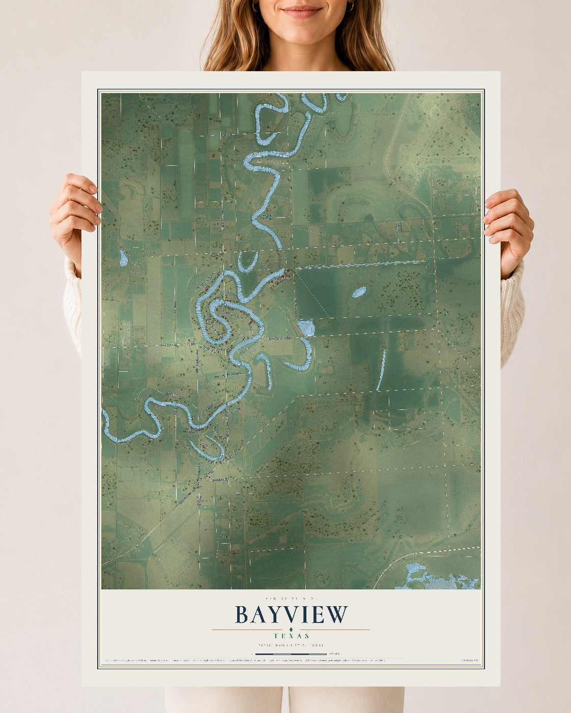 Map of Bayview, Texas, 24 x 36 inch unframed archival matte print
