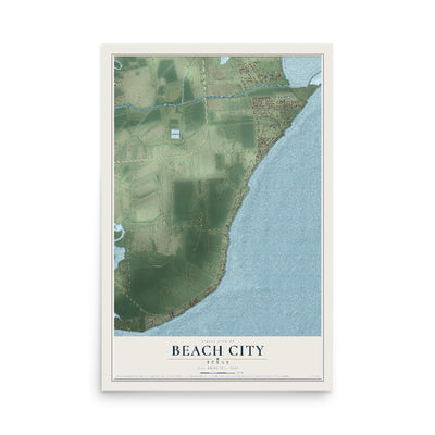 Map of Beach City, Texas, 12 x 18 inch unframed archival matte print