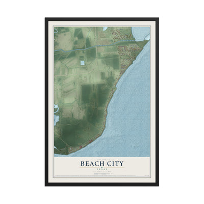 Map of Beach City, Texas, 12 x 18 inch print in a black wood frame