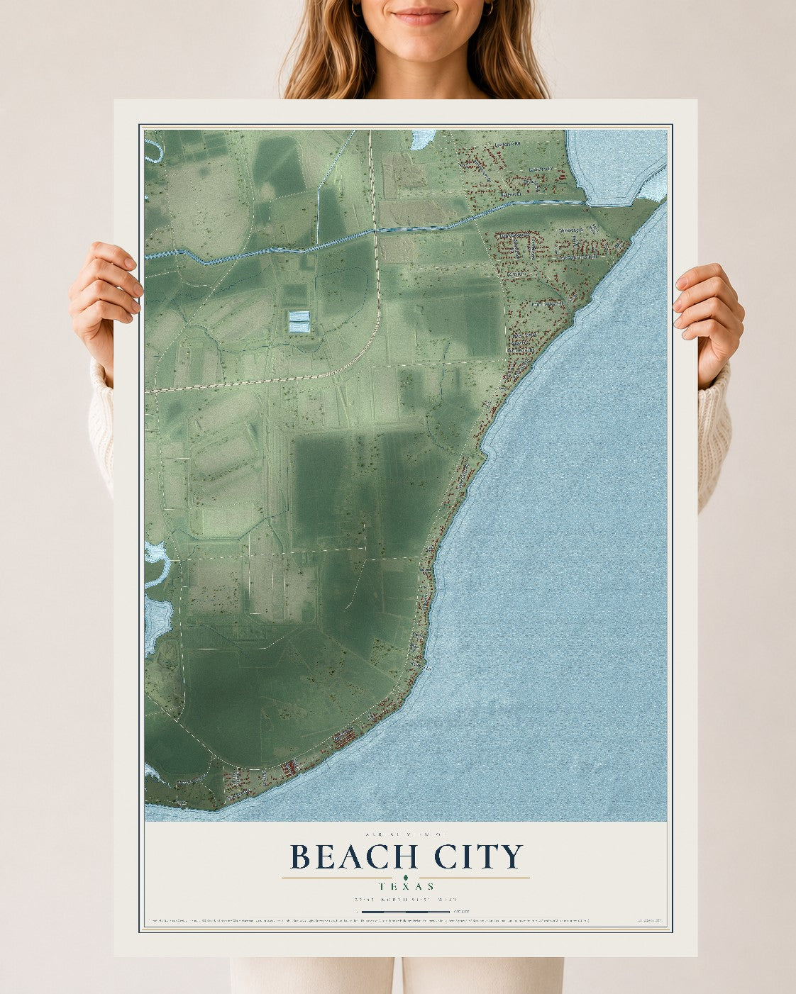 Map of Beach City, Texas, 24 x 36 inch unframed archival matte print