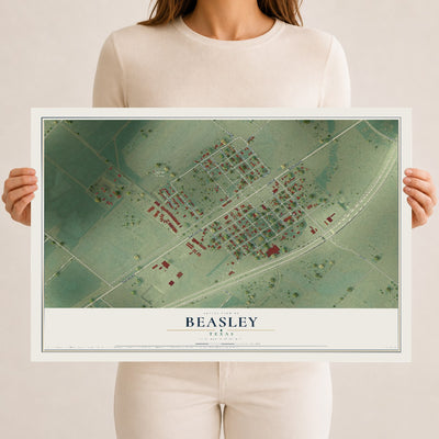 Map of Beasley, Texas, 12 x 18 inch unframed archival matte print
