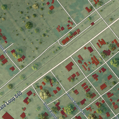 Close-up of the map of Beasley, Texas print showing street and building detail