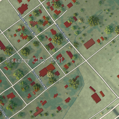 Second close-up of the map of Beasley, Texas print showing more streets and buildings