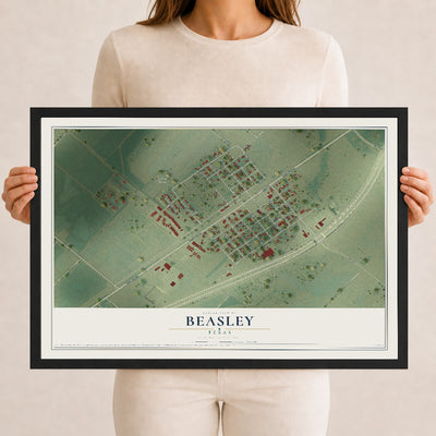 Map of Beasley, Texas, 12 x 18 inch print in a black wood frame