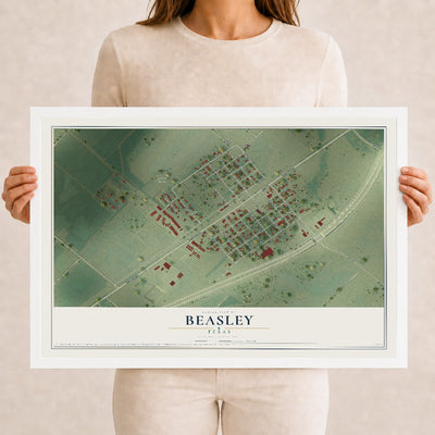Map of Beasley, Texas, 12 x 18 inch print in a white wood frame