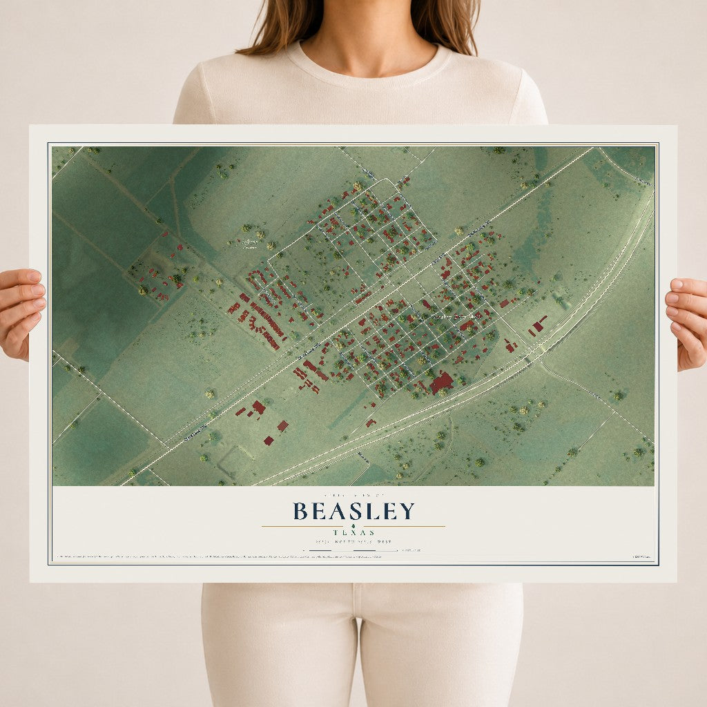 Map of Beasley, Texas, 18 x 24 inch unframed archival matte print