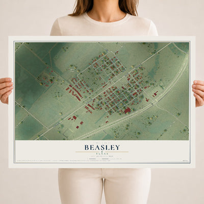 Map of Beasley, Texas, 18 x 24 inch unframed archival matte print