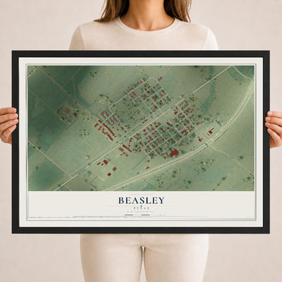 Map of Beasley, Texas, 18 x 24 inch print in a black wood frame
