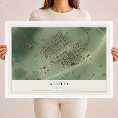Map of Beasley, Texas, 18 x 24 inch print in a white wood frame