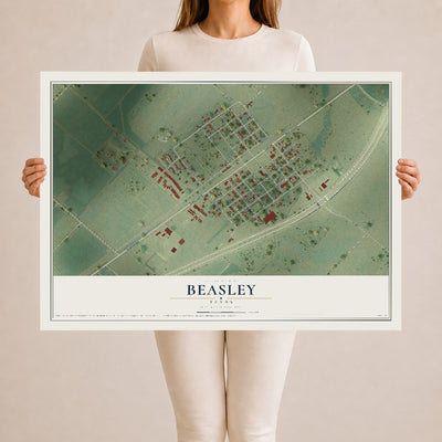 Map of Beasley, Texas, 24 x 36 inch unframed archival matte print