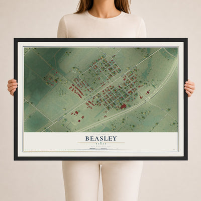 Map of Beasley, Texas, 24 x 36 inch print in a black wood frame