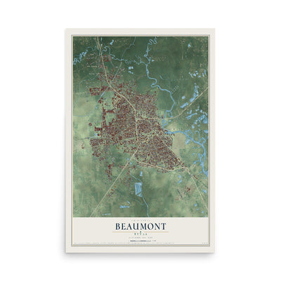 Map of Beaumont, Texas, 12 x 18 inch unframed archival matte print