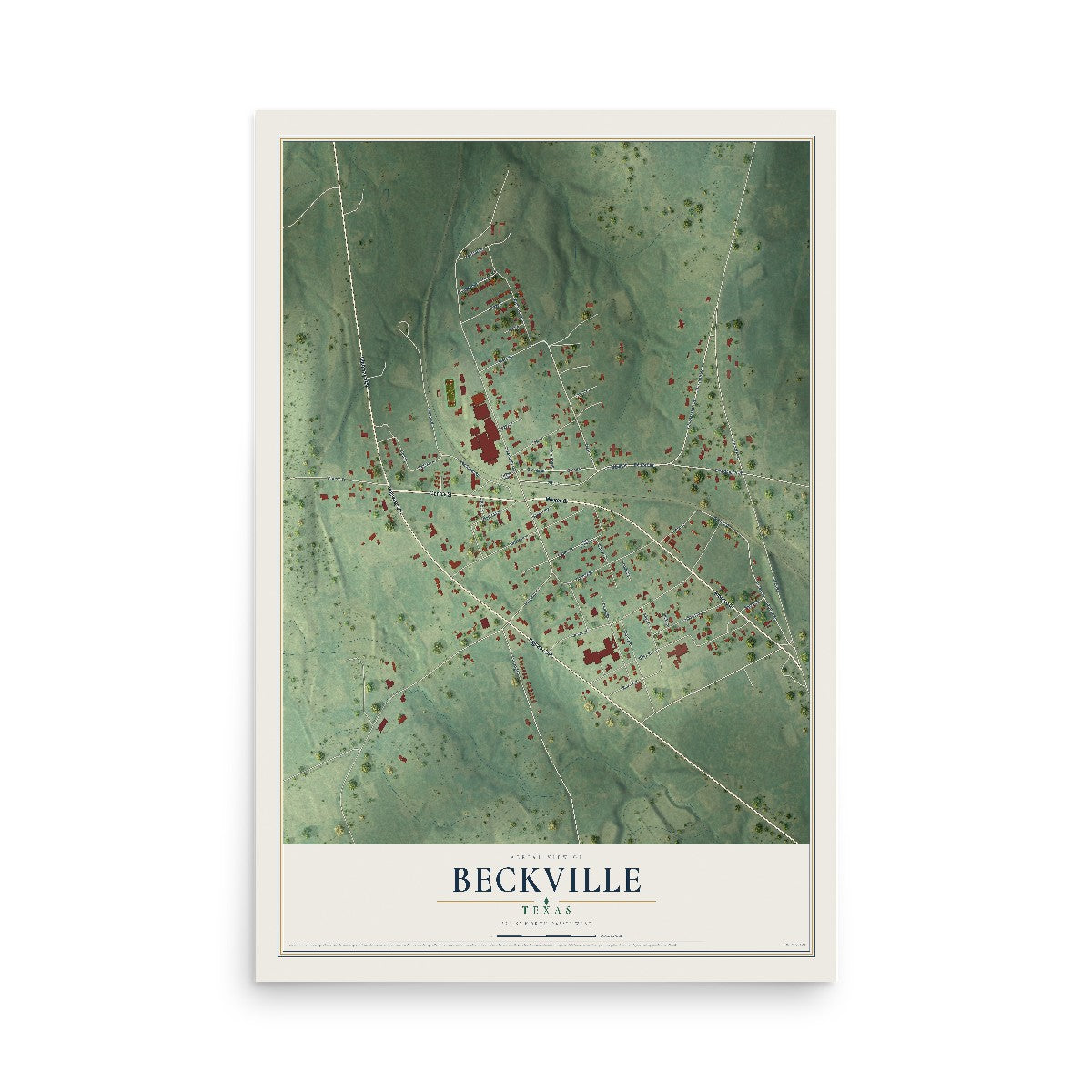 Map of Beckville, Texas, 12 x 18 inch unframed archival matte print