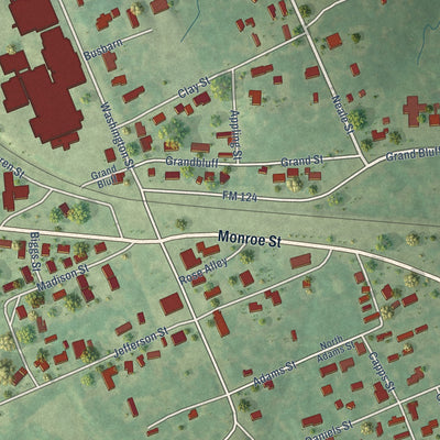 Close-up of the map of Beckville, Texas print showing street and building detail