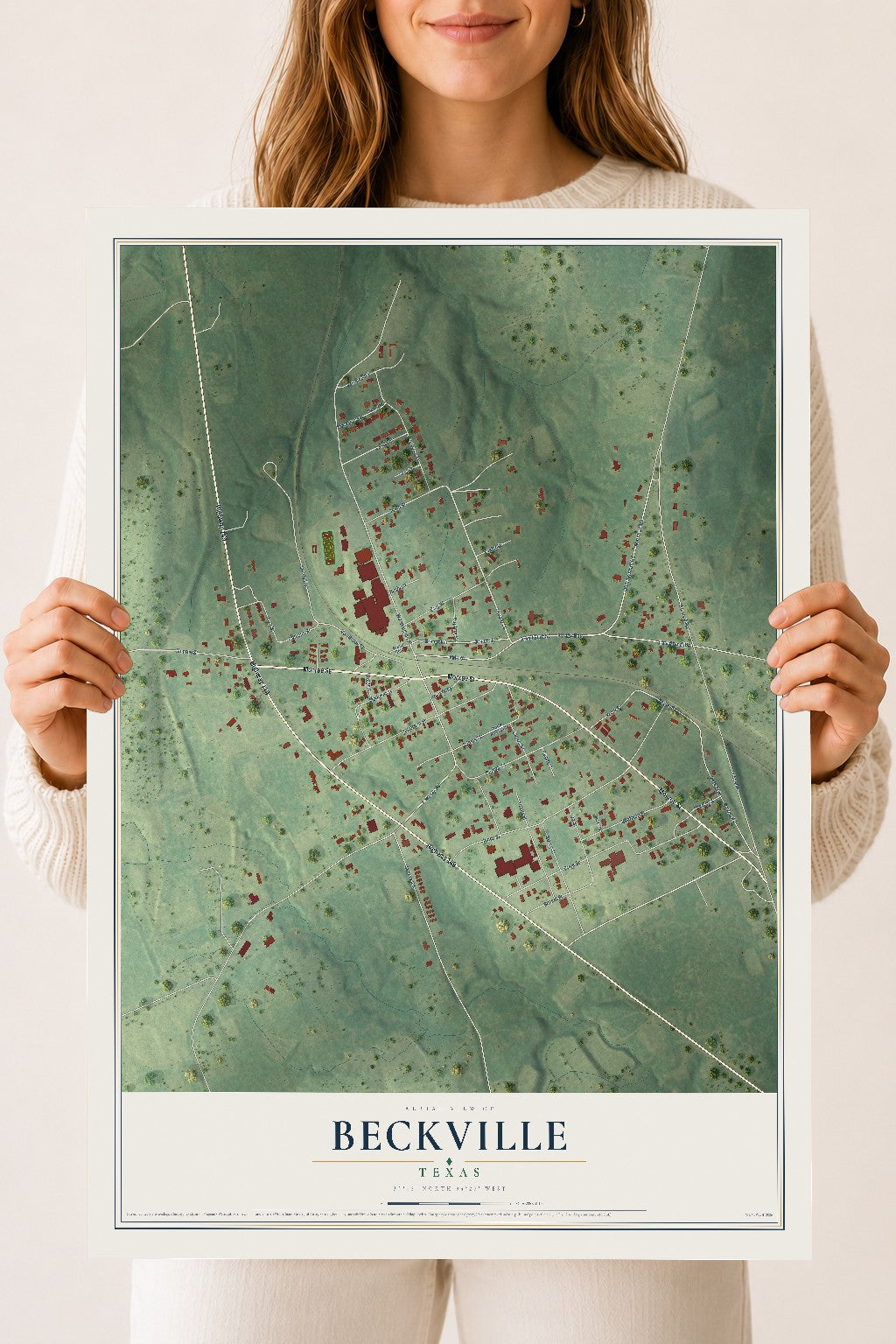 Map of Beckville, Texas, 18 x 24 inch unframed archival matte print