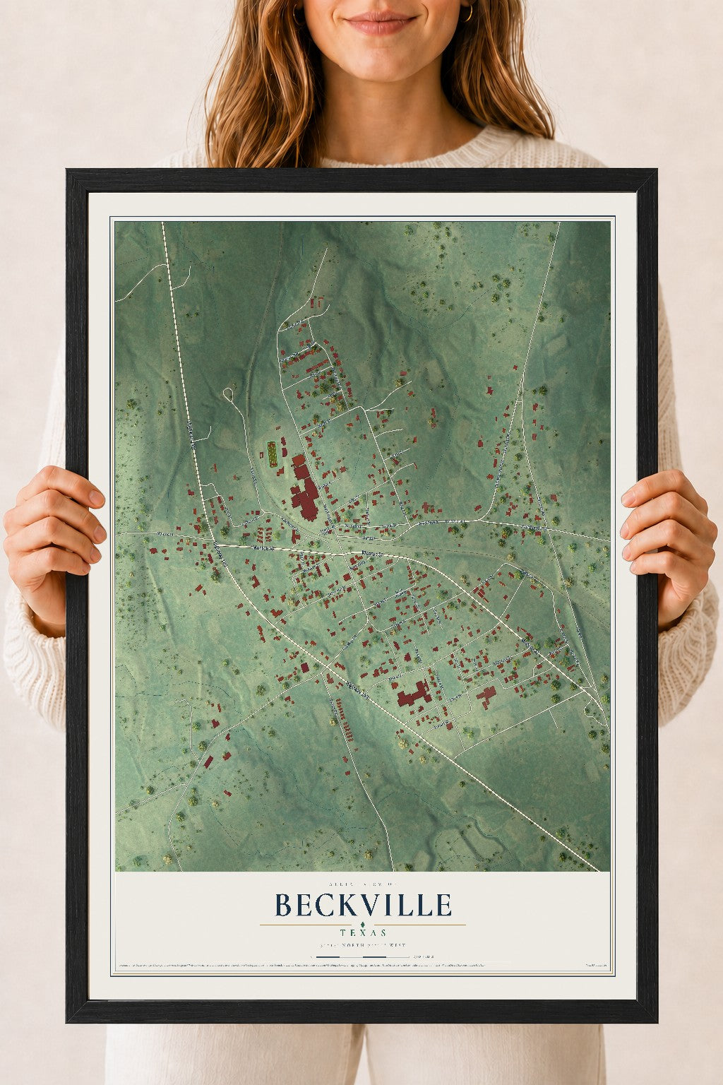 Map of Beckville, Texas, 18 x 24 inch print in a black wood frame