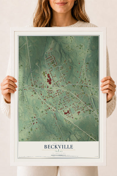 Map of Beckville, Texas, 18 x 24 inch print in a white wood frame