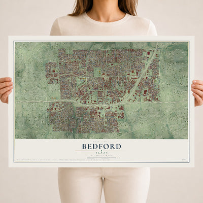 Map of Bedford, Texas, 18 x 24 inch unframed archival matte print