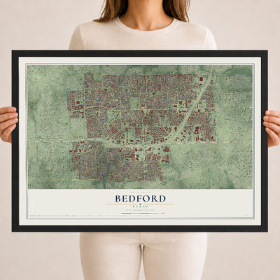 Map of Bedford, Texas, 18 x 24 inch print in a black wood frame