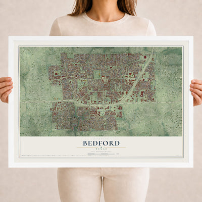 Map of Bedford, Texas, 18 x 24 inch print in a white wood frame