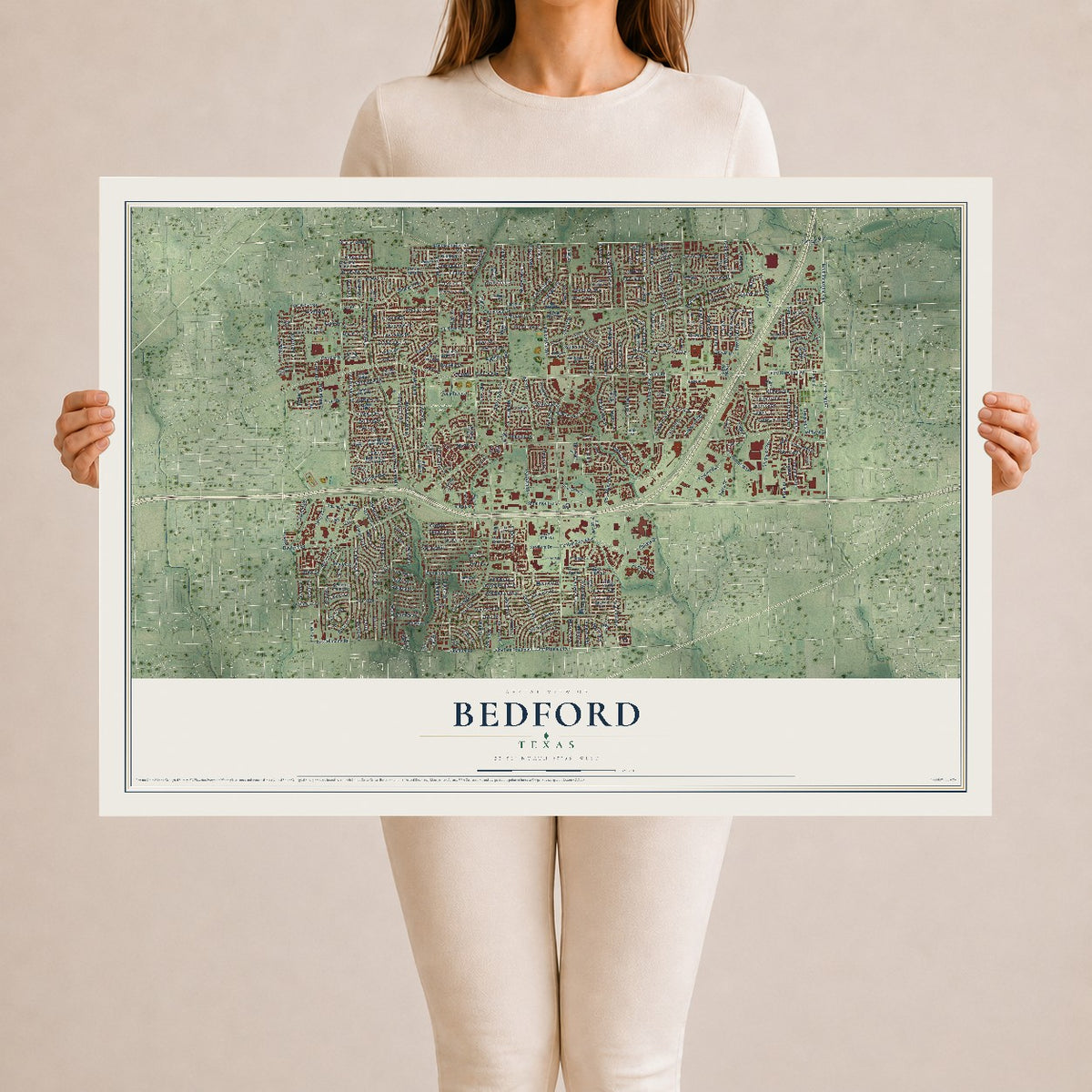 Map of Bedford, Texas, 24 x 36 inch unframed archival matte print