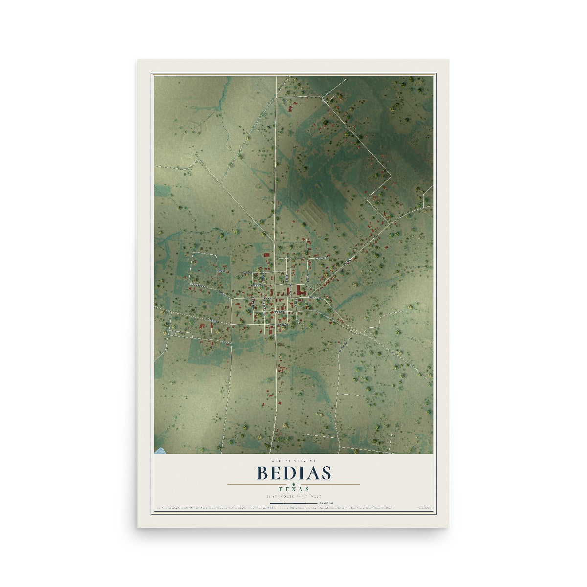 Map of Bedias, Texas, 12 x 18 inch unframed archival matte print