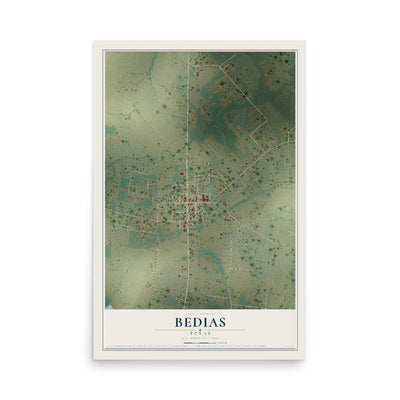 Map of Bedias, Texas, 12 x 18 inch unframed archival matte print