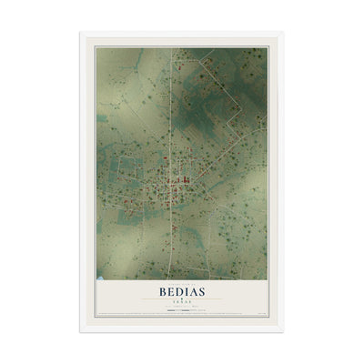 Map of Bedias, Texas, 12 x 18 inch print in a white wood frame