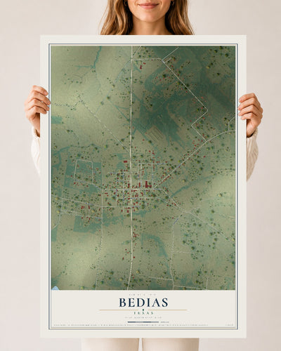 Map of Bedias, Texas, 24 x 36 inch unframed archival matte print