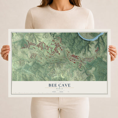 Map of Bee Cave, Texas, 12 x 18 inch unframed archival matte print
