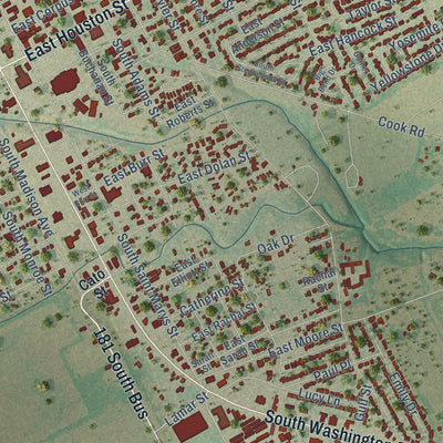 Second close-up of the map of Beeville, Texas print showing more streets and buildings