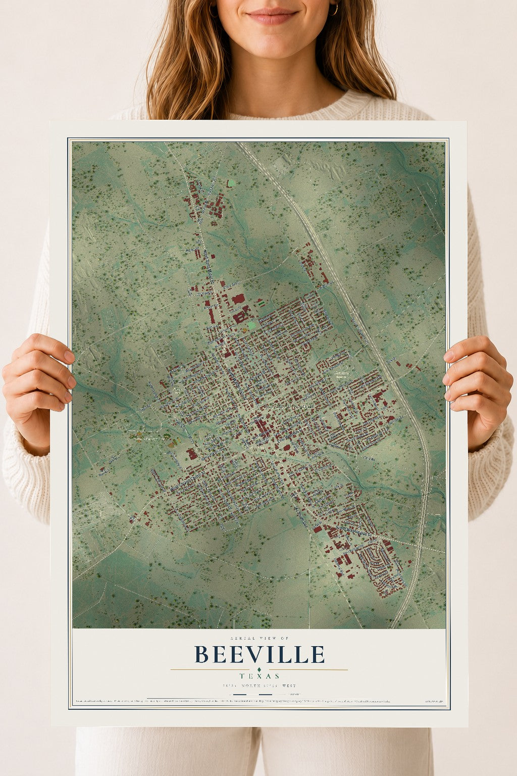 Map of Beeville, Texas, 18 x 24 inch unframed archival matte print
