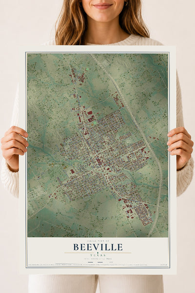 Map of Beeville, Texas, 18 x 24 inch unframed archival matte print