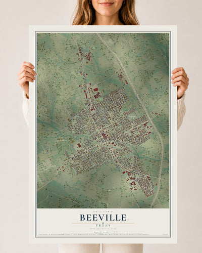 Map of Beeville, Texas, 24 x 36 inch unframed archival matte print