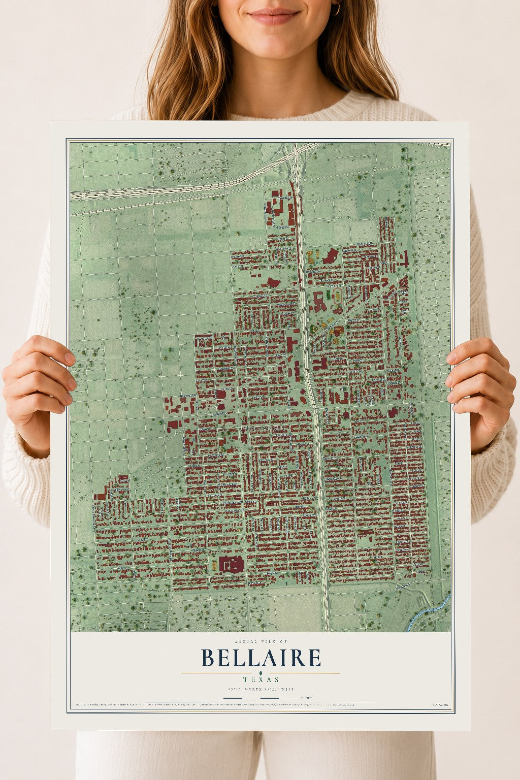 Map of Bellaire, Texas, 18 x 24 inch unframed archival matte print