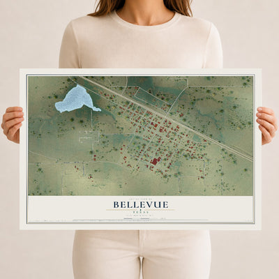 Map of Bellevue, Texas, 12 x 18 inch unframed archival matte print