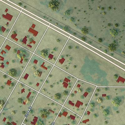 Second close-up of the map of Bellevue, Texas print showing more streets and buildings