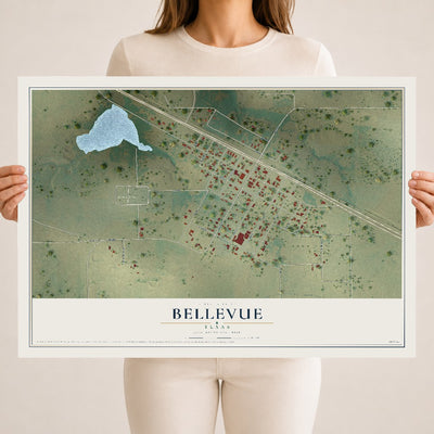 Map of Bellevue, Texas, 18 x 24 inch unframed archival matte print
