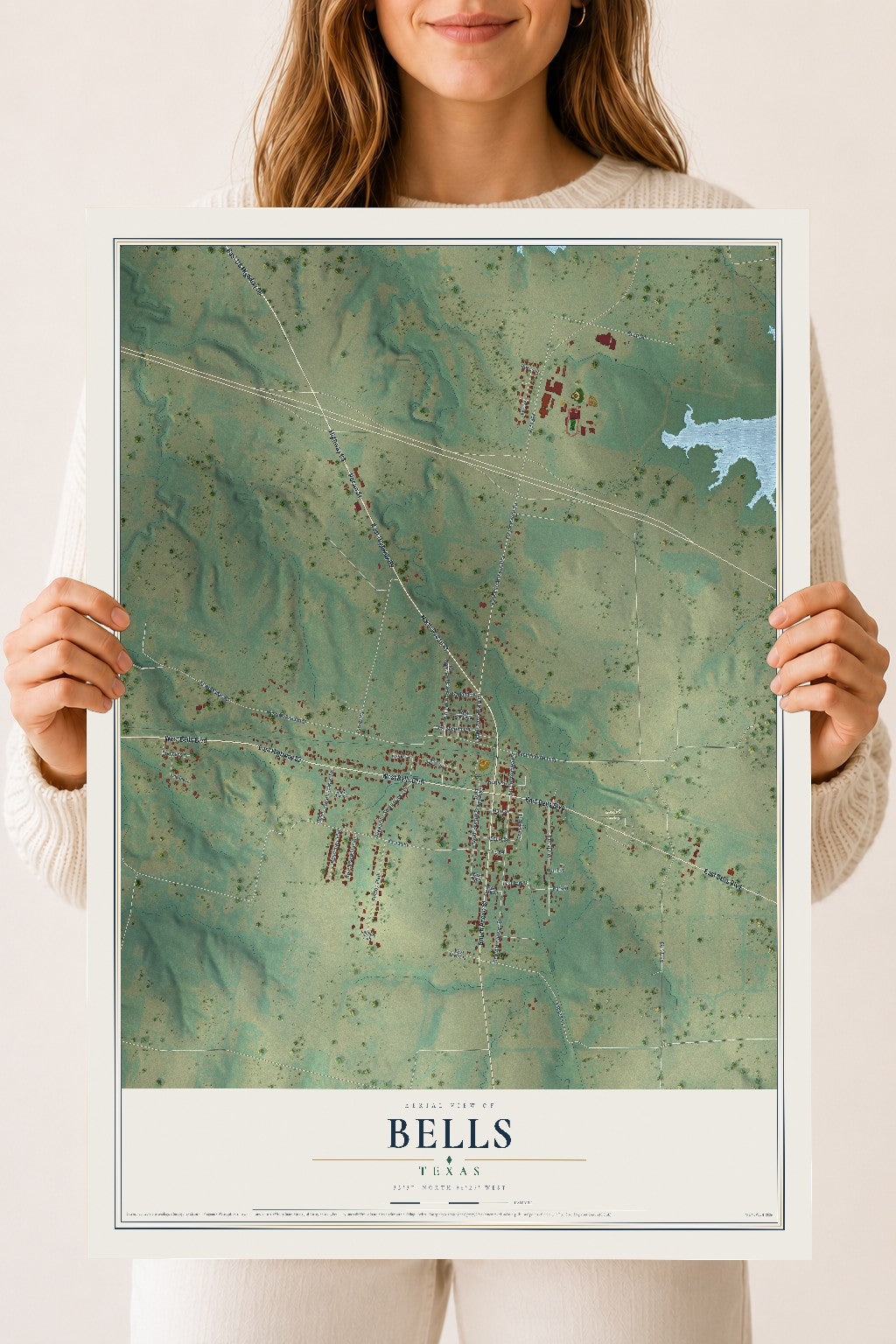 Map of Bells, Texas, 18 x 24 inch unframed archival matte print