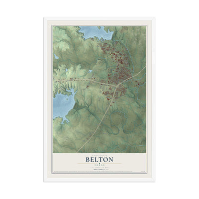 Map of Belton, Texas, 12 x 18 inch print in a white wood frame