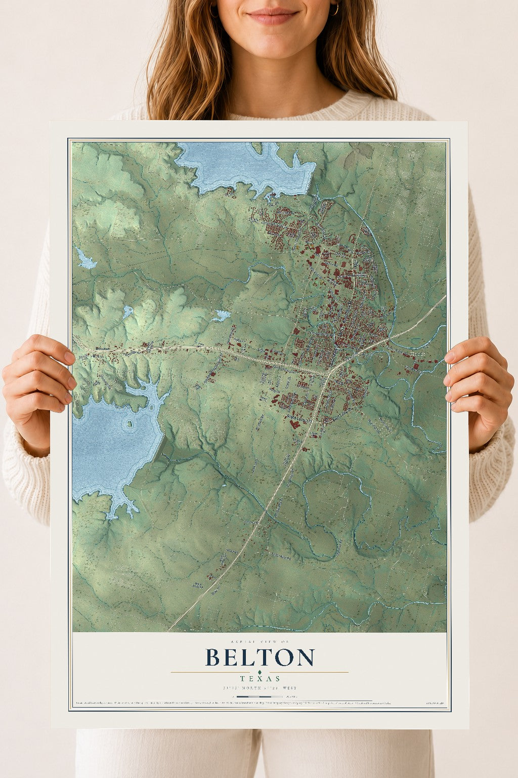 Map of Belton, Texas, 18 x 24 inch unframed archival matte print