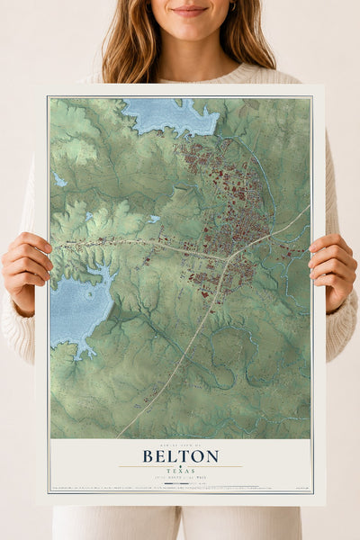 Map of Belton, Texas, 18 x 24 inch unframed archival matte print