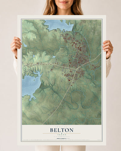 Map of Belton, Texas, 24 x 36 inch unframed archival matte print
