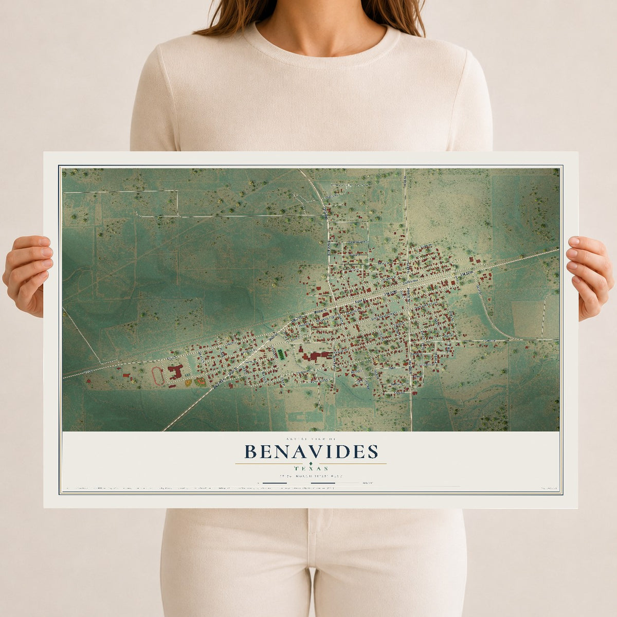 Map of Benavides, Texas, 12 x 18 inch unframed archival matte print