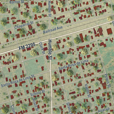 Close-up of the map of Benavides, Texas print showing street and building detail